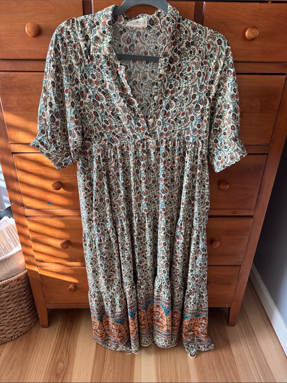 NATURAL LIFE Teal and Rust Boho Floral Maxi Dress